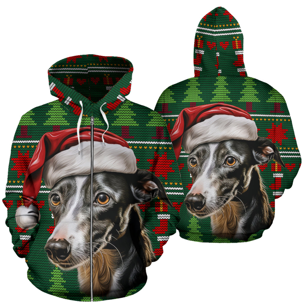 Whippet All Over Print Zip-Up Hoodies - 2023 Christmas / Holiday Collection