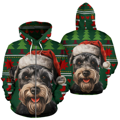Schnauzer All Over Print Zip-Up Hoodies - 2023 Christmas / Holiday Collection