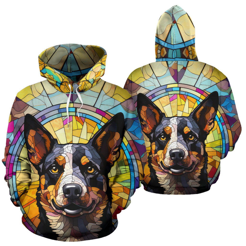 Australian Cattle Dog Stained Glass Design All Over Print Hoodies