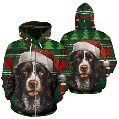 Springer Spaniel All Over Print Zip-Up Hoodies - 2023 Christmas / Holiday Collection