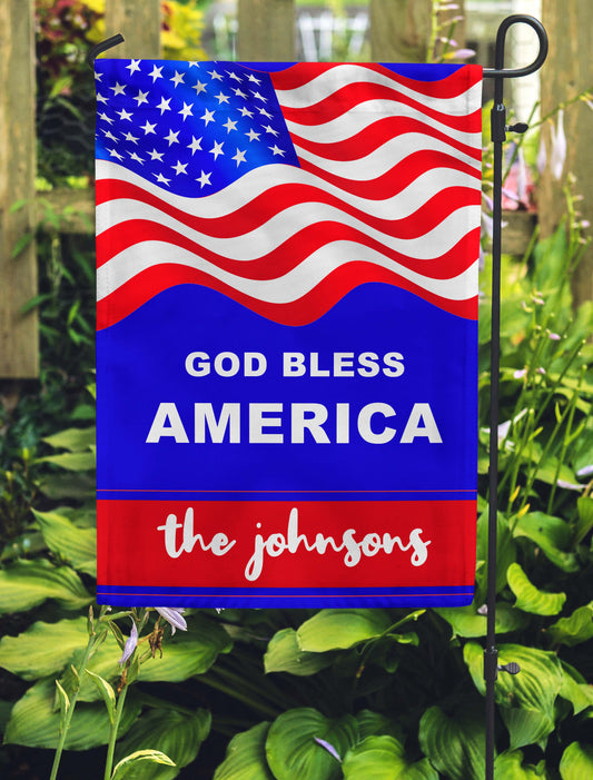 God Bless America Garden Flag Personalized With Your Last Name - Jill 'n Jacks
