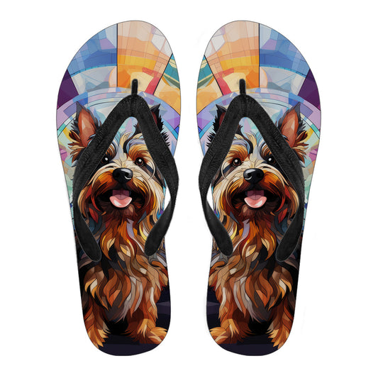 Australian Terrier Stained Glass Design Men's and Women's Flip Flops