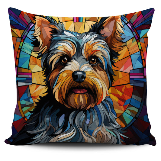 Yorkshire Terrier (Yorkie) Stained Glass Design Throw Pillow Covers