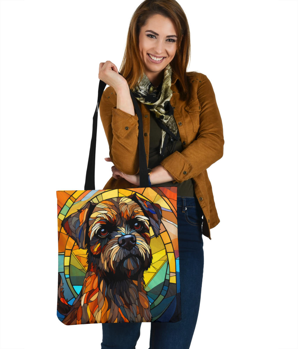 Border Terrier Stained Glass Design Tote Bags