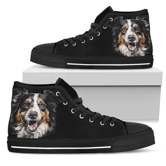 Collie Shepherd Watercolor Design All Black Canvas High Tops Shoes