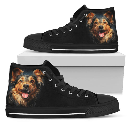 Australian Terrier Watercolor Design All Black Canvas High Tops Shoes