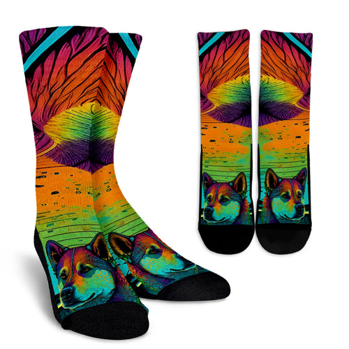 Shiba Inu Design Socks With Colorful Background - Inspired Collection