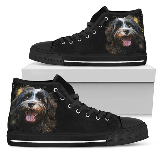 Havanese Watercolor Design All Black Canvas High Tops Shoes