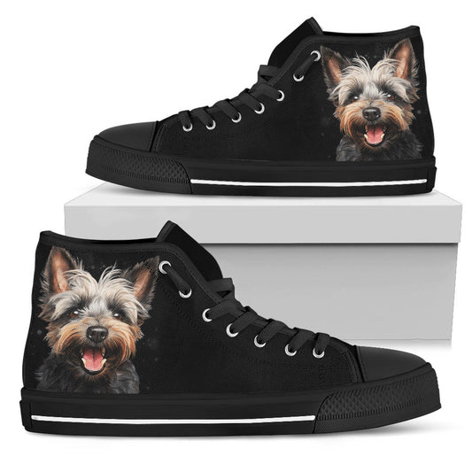 Cairn Terrier  Watercolor Design All Black Canvas High Tops Shoes
