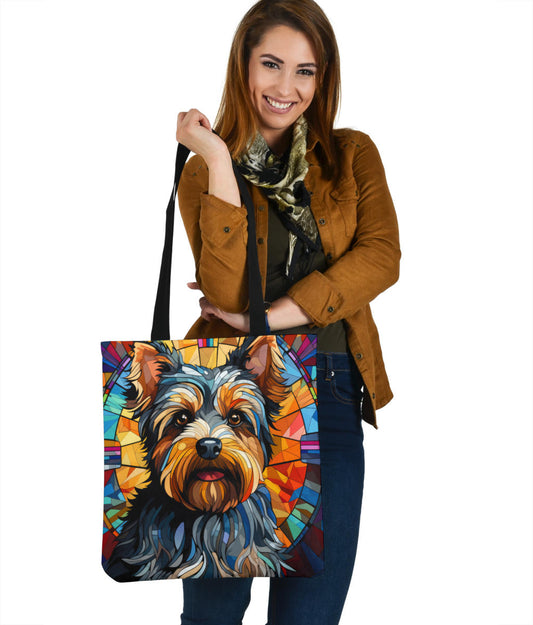 Yorkshire Terrier (Yorkie) Stained Glass Design Tote Bags