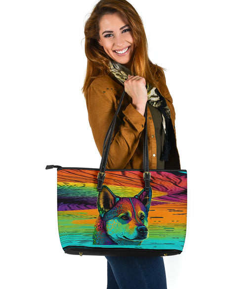 Shiba Inu Design Large Leather Tote Bag - Inspired Collection