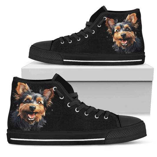 Yorkshire Terrier (Yorkie) Watercolor Design All Black Canvas High Tops Shoes