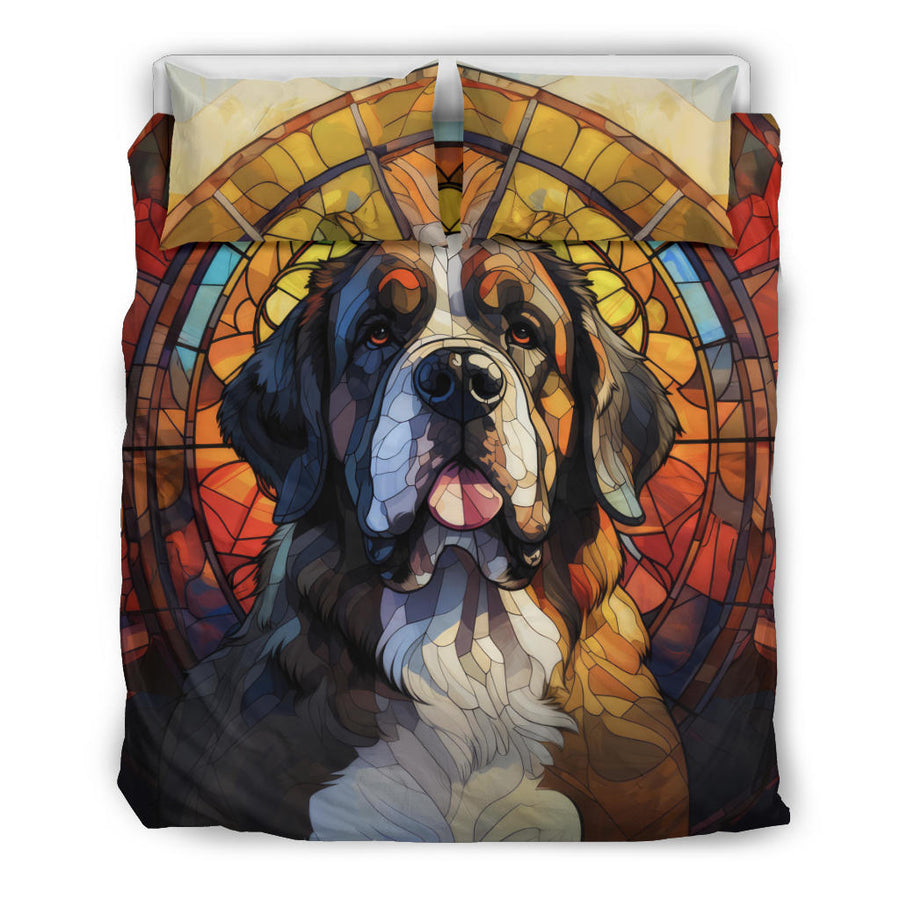 Saint Bernard Stained Glass Design Bedding Set With Duvet | Comforter Cover Plus Two Pillow Cases