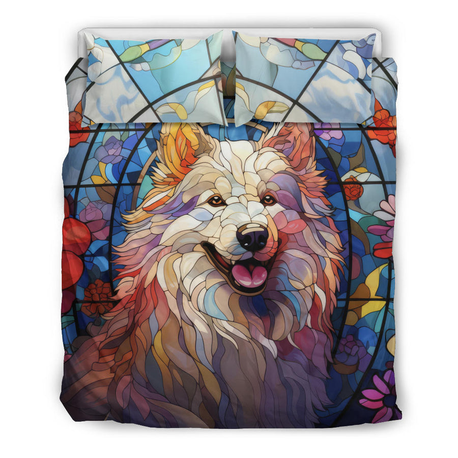 Samoyed Stained Glass Design Bedding Set With Duvet | Comforter Cover Plus Two Pillow Cases