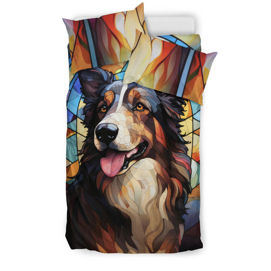Collie Shepherd Stained Glass Design Bedding Set With Duvet | Comforter Cover Plus Two Pillow Cases