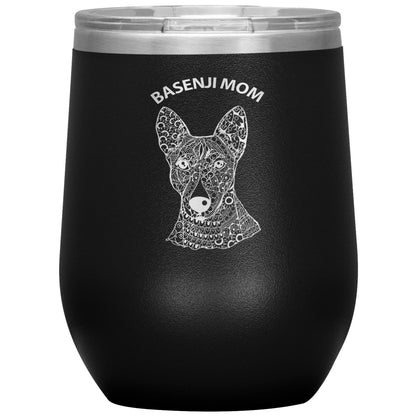 Basenji Mom Design 12oz Insulated Stemless Wine Tumbler - Cindy Sang B&W
