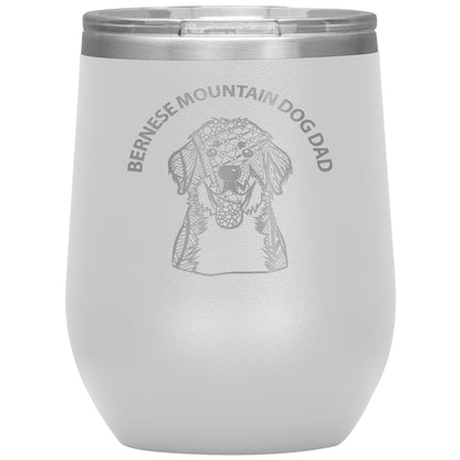 Bernese Mountain Dog Dad Design 12oz Insulated Stemless Wine Tumbler - Cindy Sang B&W