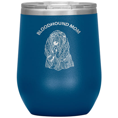 Bloodhound Mom Design 12oz Insulated Stemless Wine Tumbler - Cindy Sang B&W