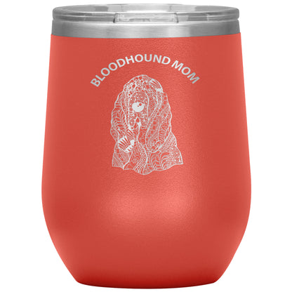Bloodhound Mom Design 12oz Insulated Stemless Wine Tumbler - Cindy Sang B&W