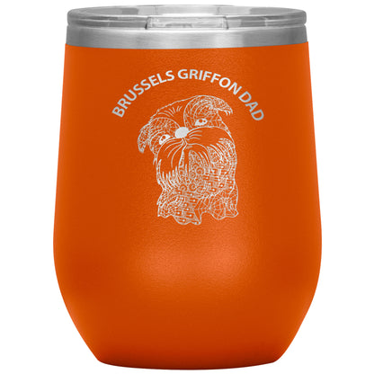 Brussels Griffon Dad Design 12oz Insulated Stemless Wine Tumbler - Cindy Sang B&W
