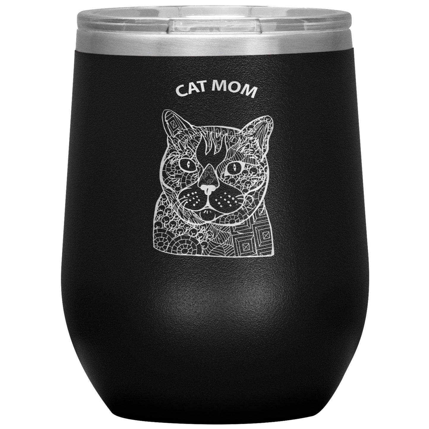 Cat Mom Design 12oz Insulated Stemless Wine Tumbler - Cindy Sang B&W