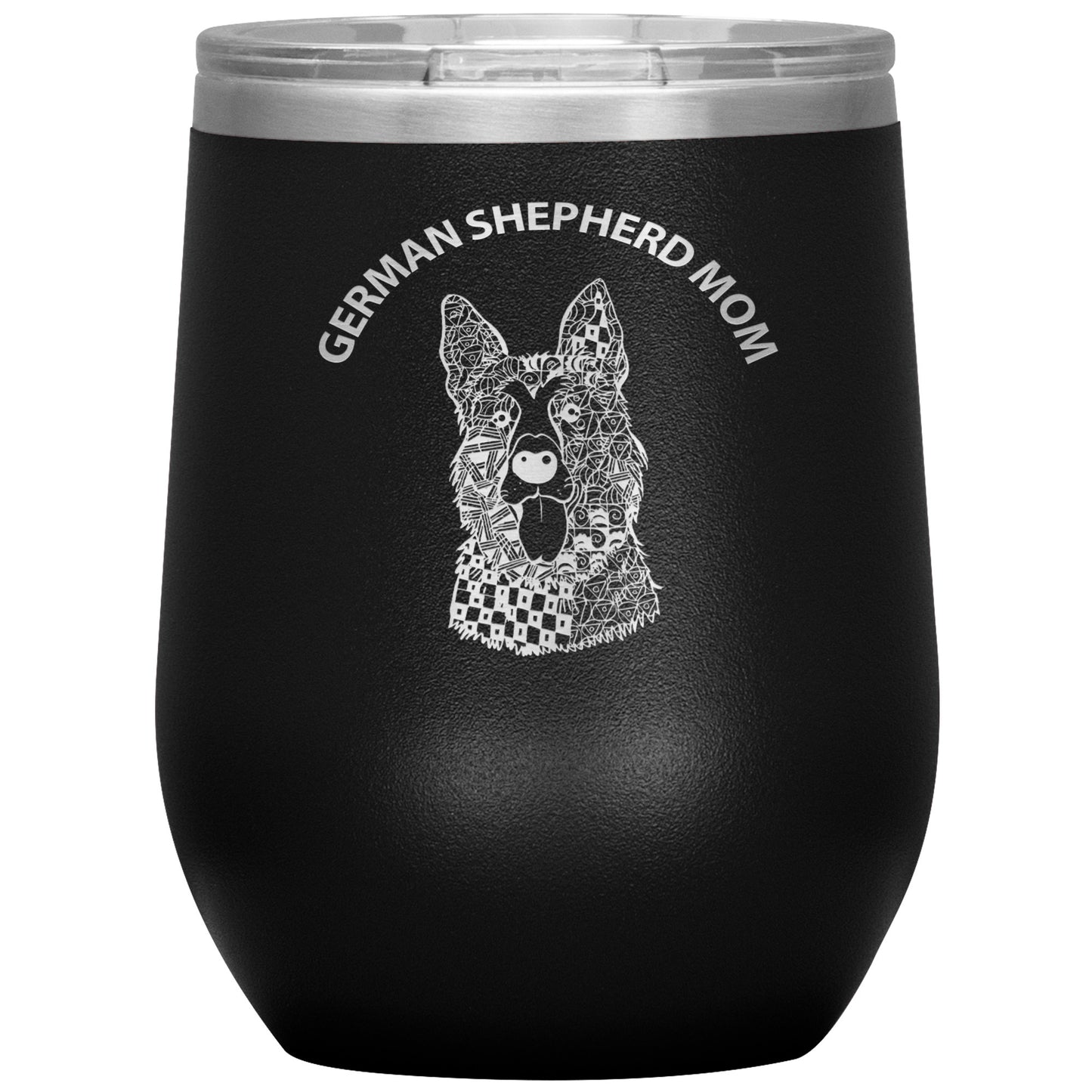 German Shepherd Mom Design 12oz Insulated Stemless Wine Tumbler - Cindy Sang B&W