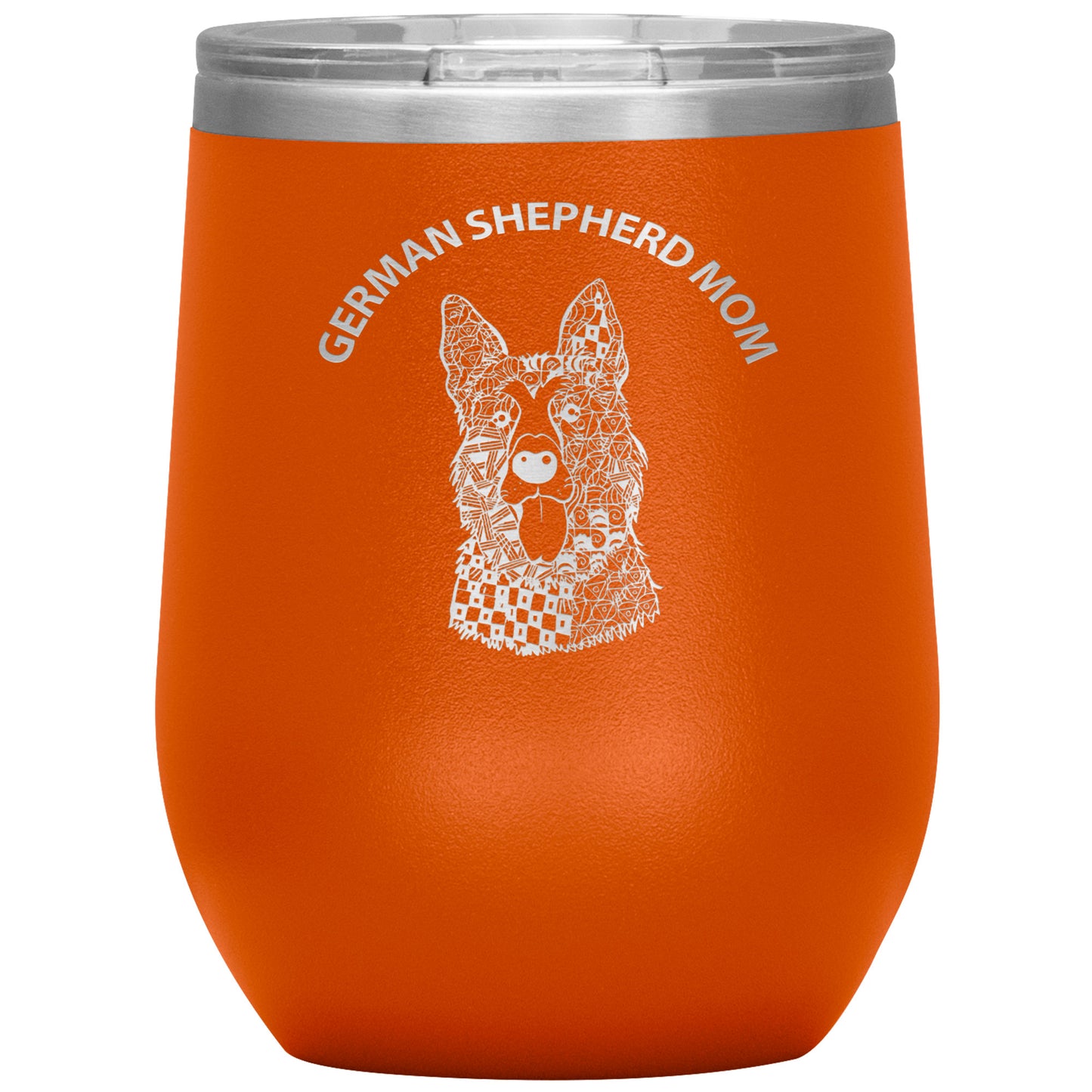 German Shepherd Mom Design 12oz Insulated Stemless Wine Tumbler - Cindy Sang B&W