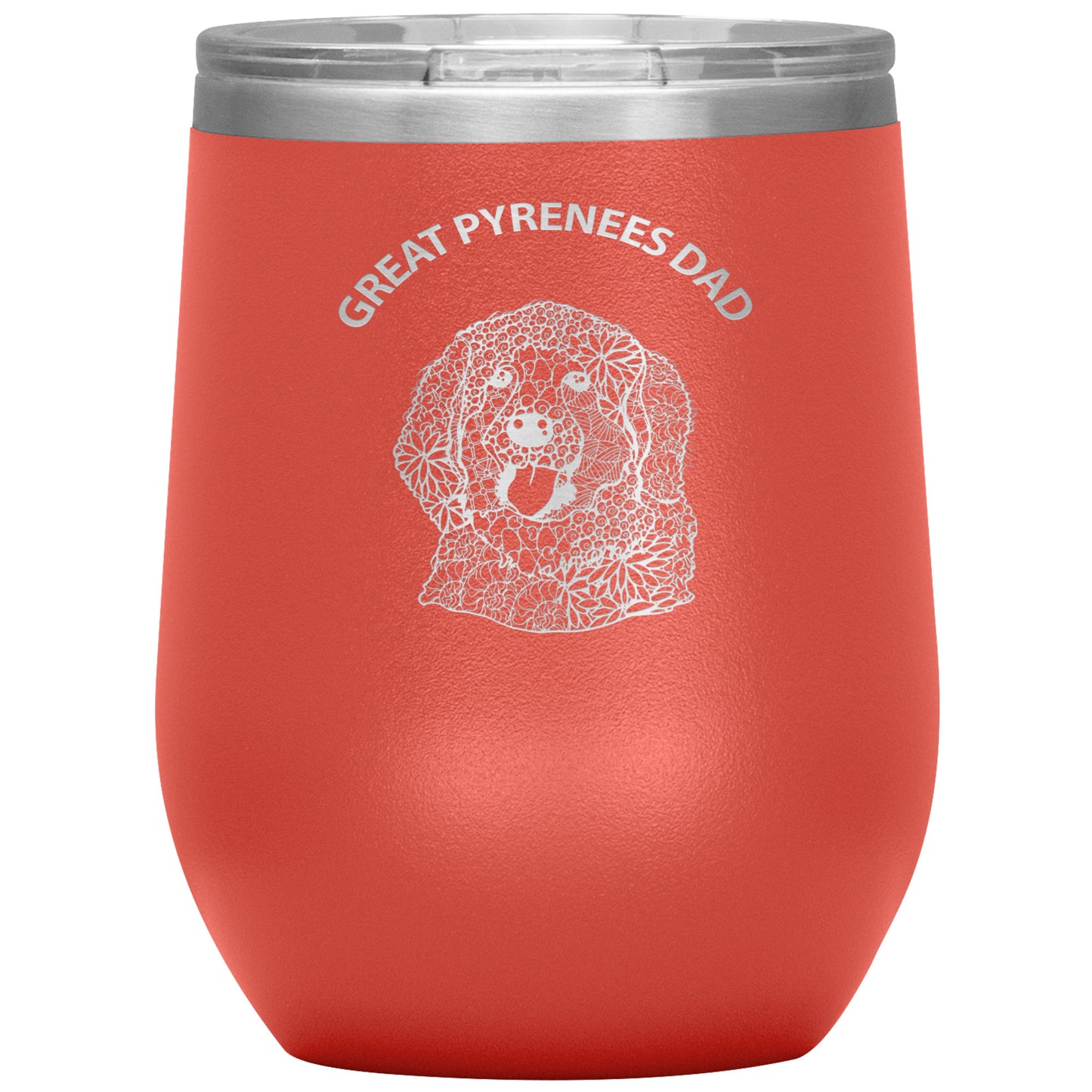 Great Pyrenees Dad Design 12oz Insulated Stemless Wine Tumbler - Cindy Sang B&W