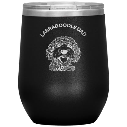 Labradoodle Dad Design 12oz Insulated Stemless Wine Tumbler - Cindy Sang B&W