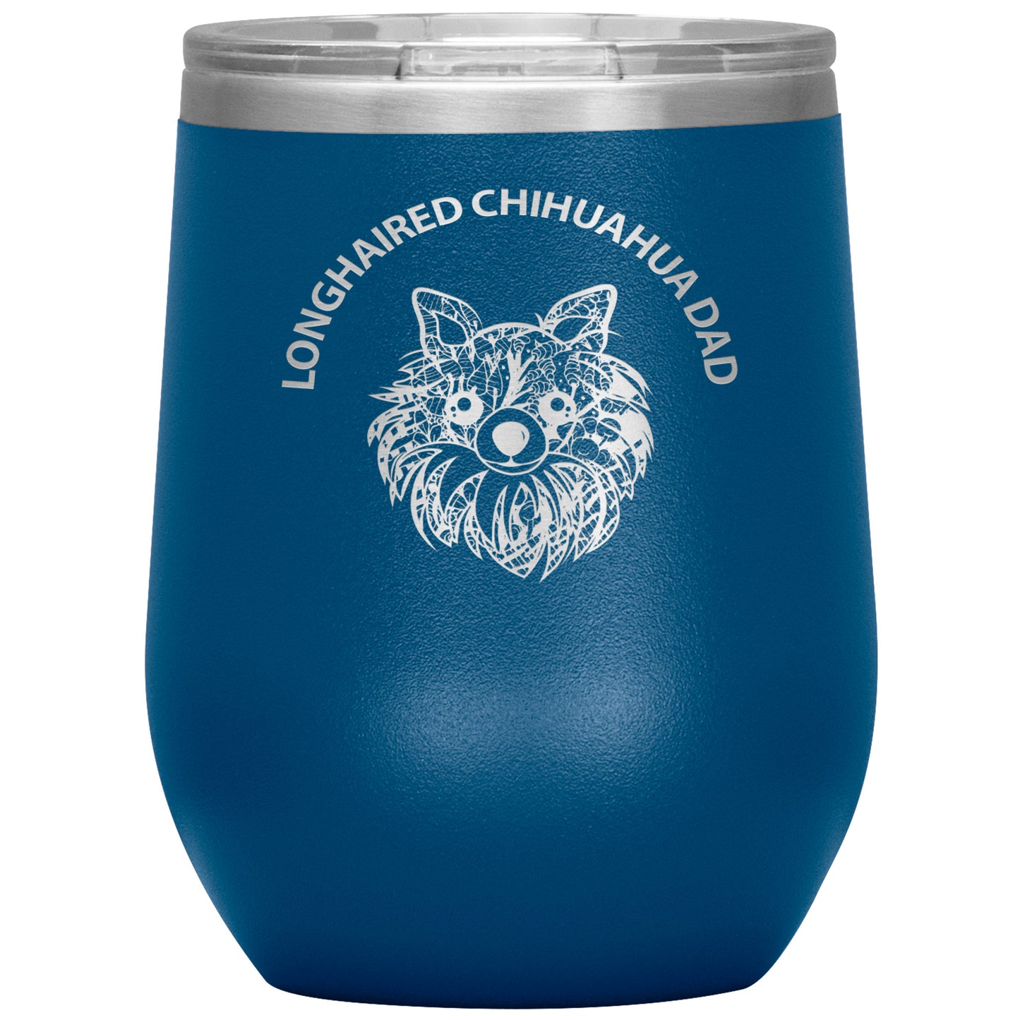Longhaired Chihuahua Dad Design 12oz Insulated Stemless Wine Tumbler - Cindy Sang B&W