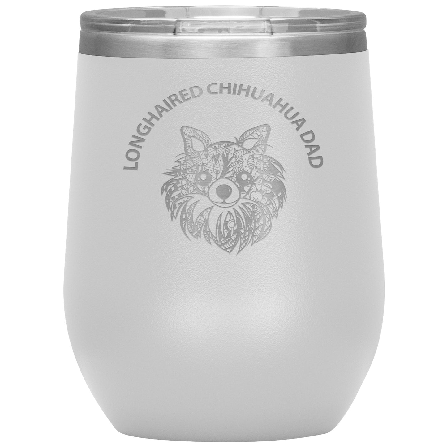 Longhaired Chihuahua Dad Design 12oz Insulated Stemless Wine Tumbler - Cindy Sang B&W