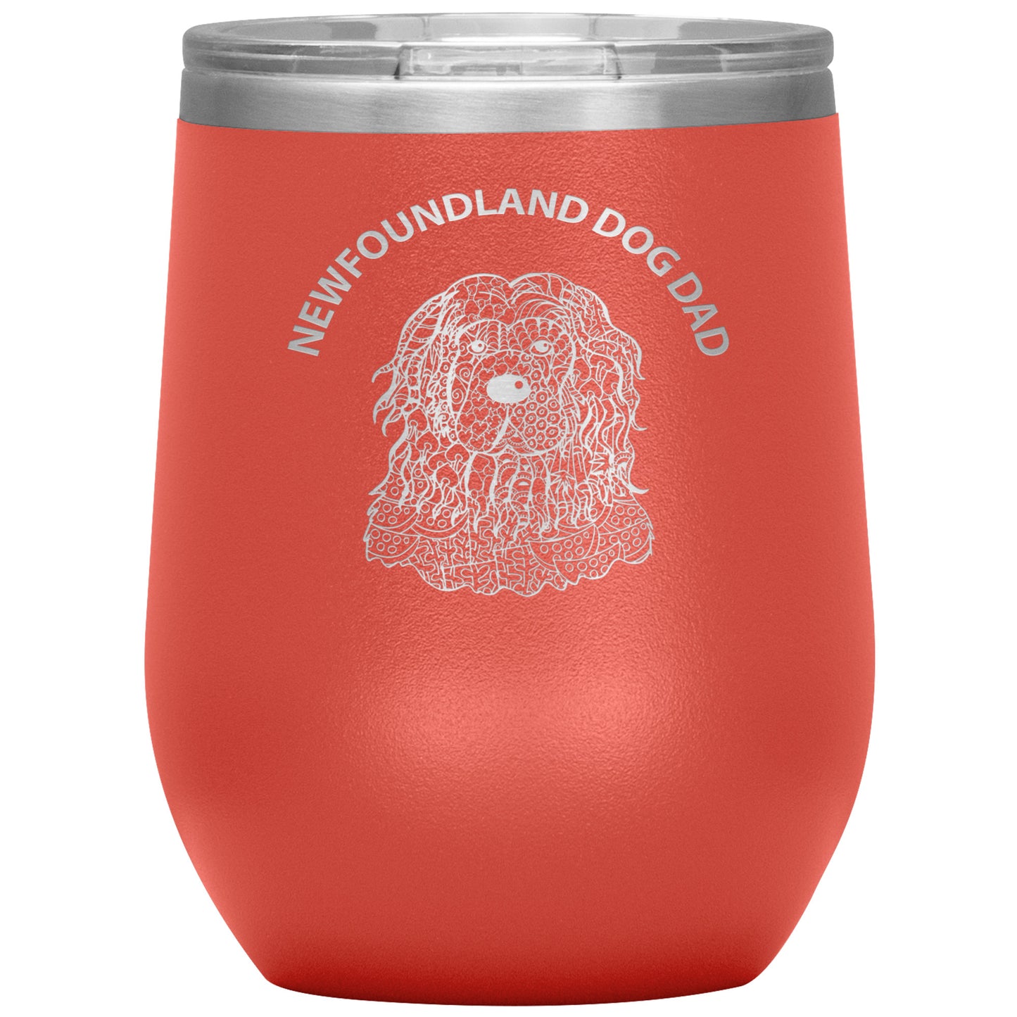 Newfoundland Dog Dad Design 12oz Insulated Stemless Wine Tumbler - Cindy Sang B&W