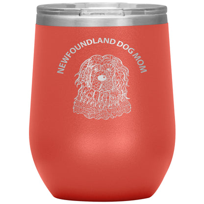 Newfoundland Dog (Newfie) Mom Design 12oz Insulated Stemless Wine Tumbler - Cindy Sang B&W