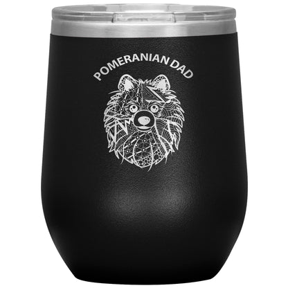 Pomeranian Dad Design 12oz Insulated Stemless Wine Tumbler - Cindy Sang B&W