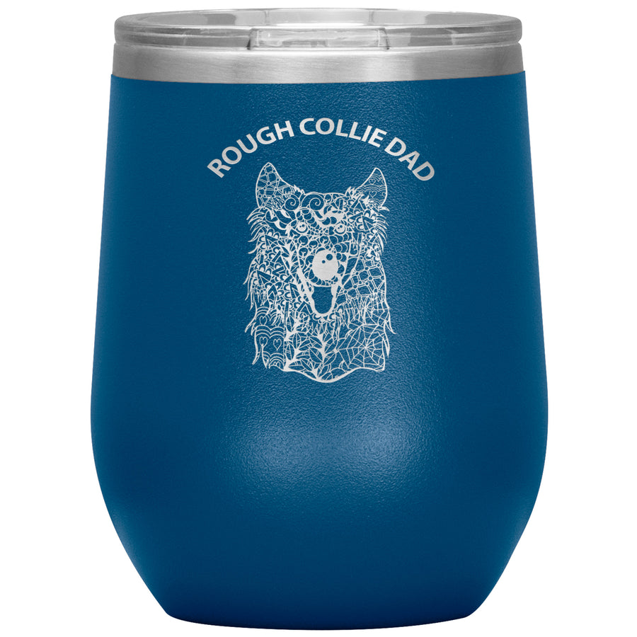 Rough Collie Dad Design 12oz Insulated Stemless Wine Tumbler - Cindy Sang B&W