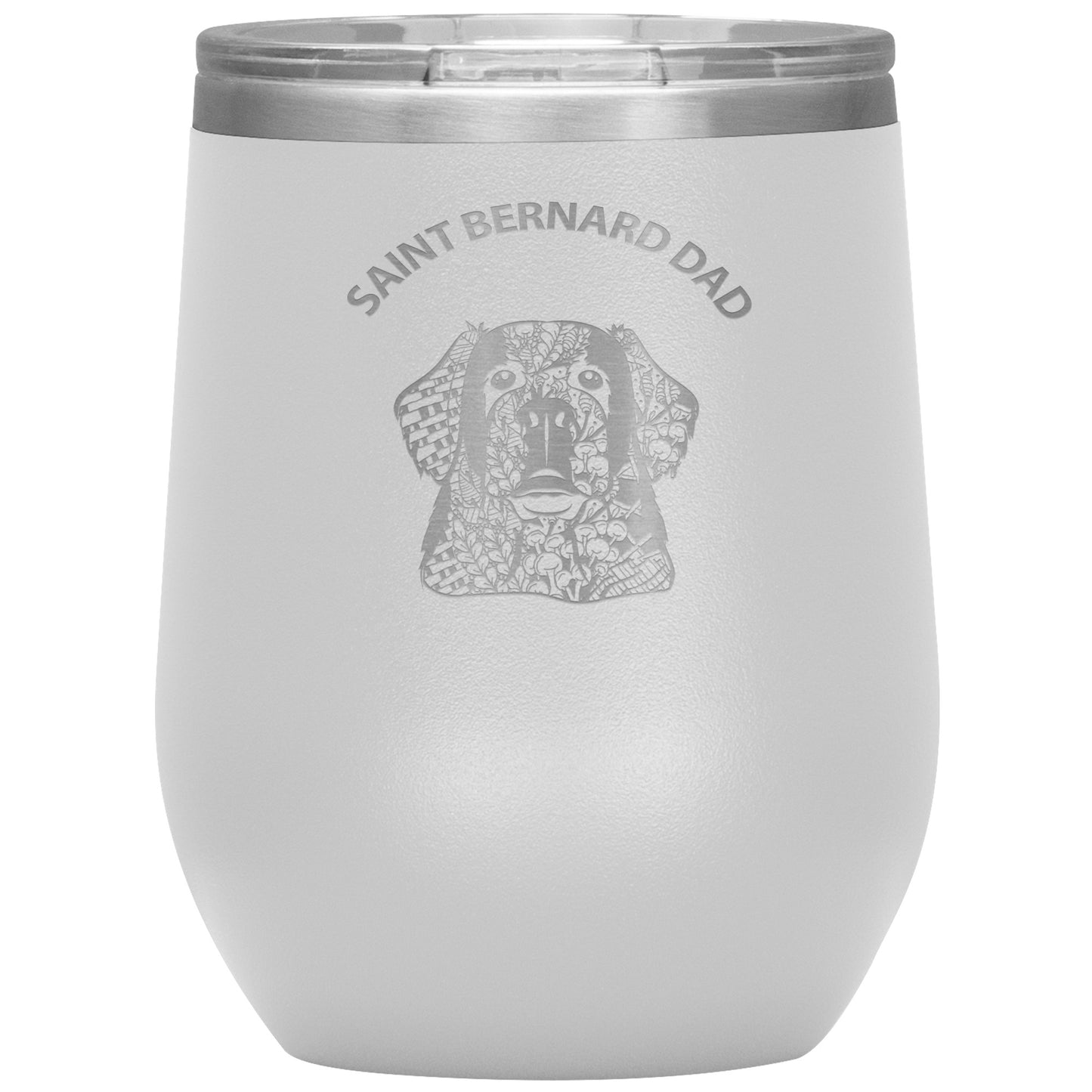 Saint Bernard Dad Design 12oz Insulated Stemless Wine Tumbler - Cindy Sang B&W