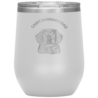 Saint Bernard Dad Design 12oz Insulated Stemless Wine Tumbler - Cindy Sang B&W