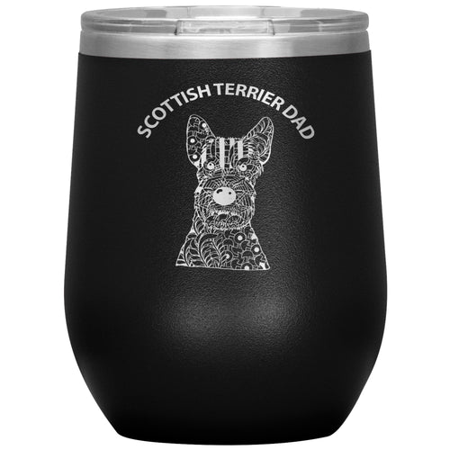 Scottish Terrier Dad Design 12oz Insulated Stemless Wine Tumbler - Cindy Sang B&W