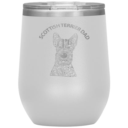 Scottish Terrier Dad Design 12oz Insulated Stemless Wine Tumbler - Cindy Sang B&W