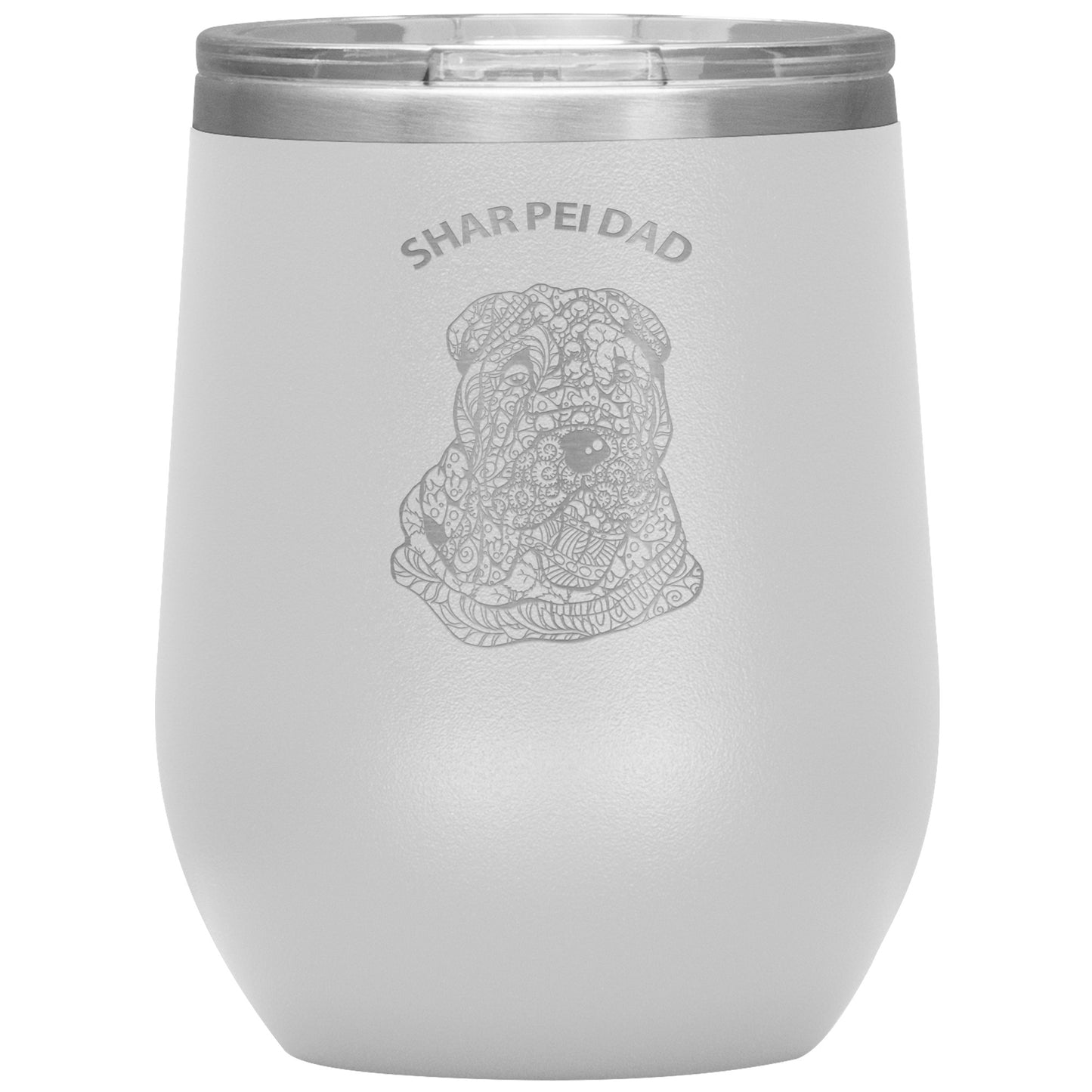 Shar Pei Dad Design 12oz Insulated Stemless Wine Tumbler - Cindy Sang B&W