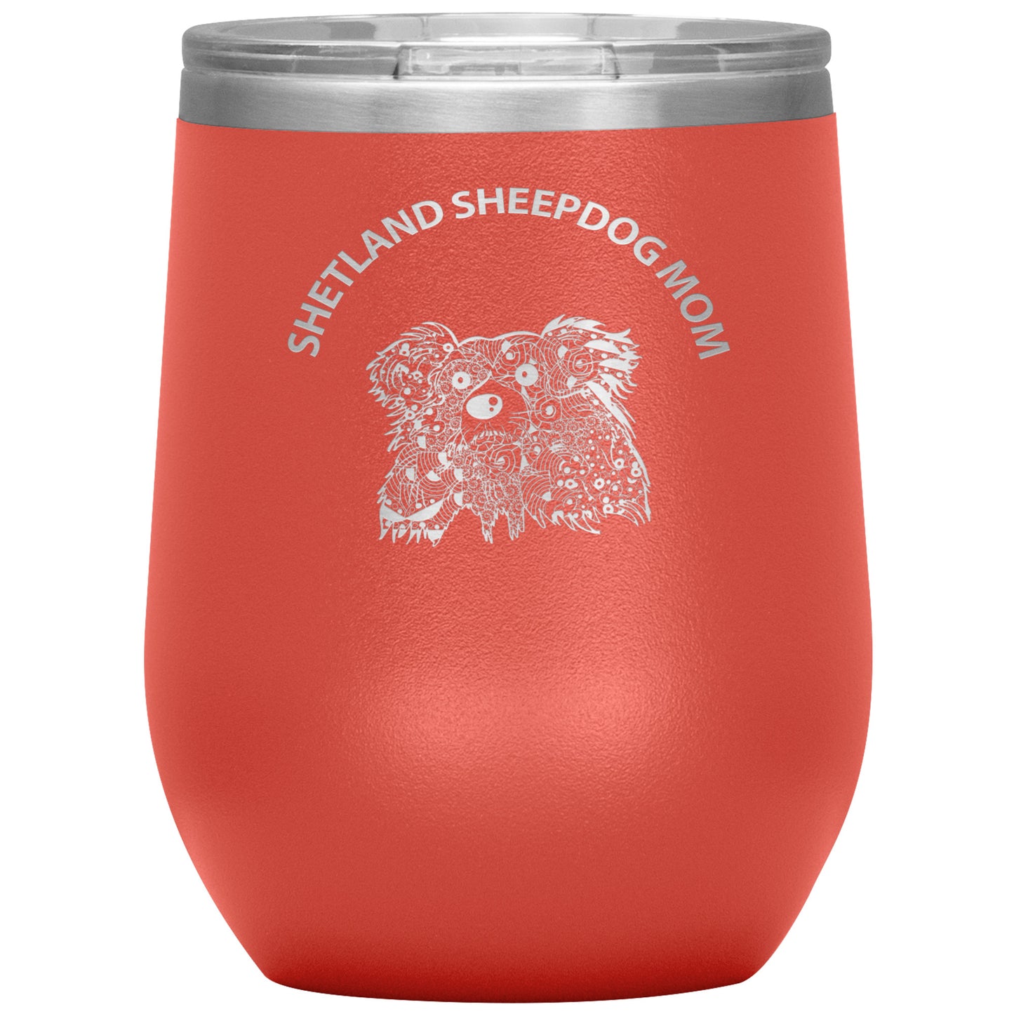 Shetland Sheepdog (Sheltie) Mom Design 12oz Insulated Stemless Wine Tumbler - Cindy Sang B&W