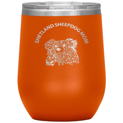 Shetland Sheepdog (Sheltie) Mom Design 12oz Insulated Stemless Wine Tumbler - Cindy Sang B&W