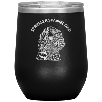 Springer Spaniel Dad Design 12oz Insulated Stemless Wine Tumbler - Cindy Sang B&W