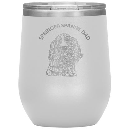 Springer Spaniel Dad Design 12oz Insulated Stemless Wine Tumbler - Cindy Sang B&W