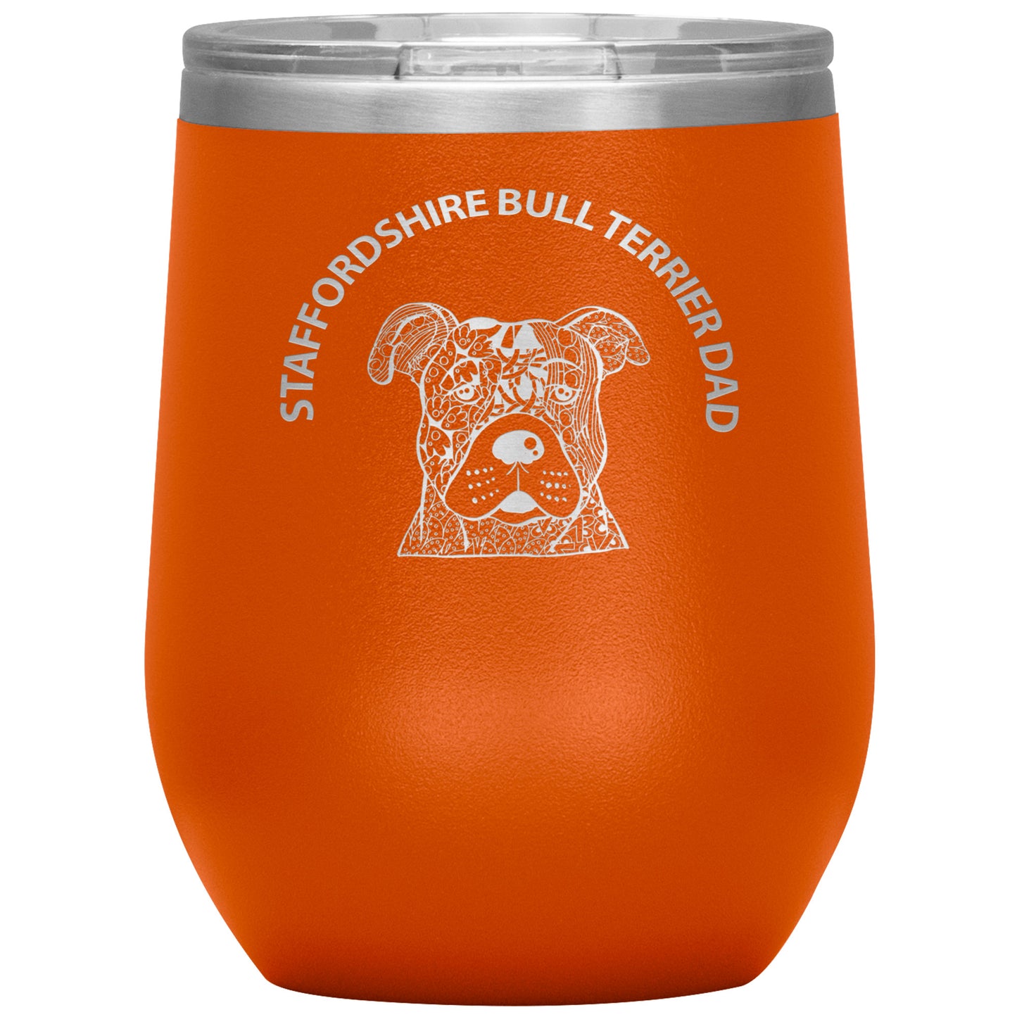 Staffordshire Bull Terrier (Staffie) Dad Design 12oz Insulated Stemless Wine Tumbler - Cindy Sang B&W