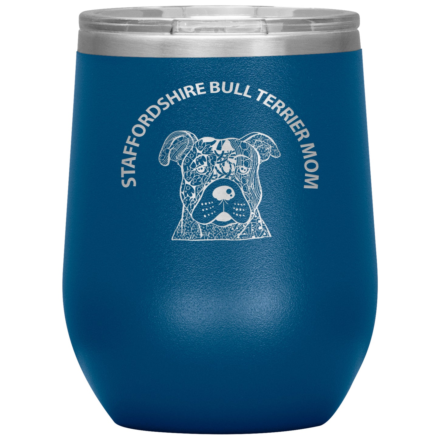 Staffordshire Bull Terrier (Staffie) Mom Design 12oz Insulated Stemless Wine Tumbler - Cindy Sang B&W