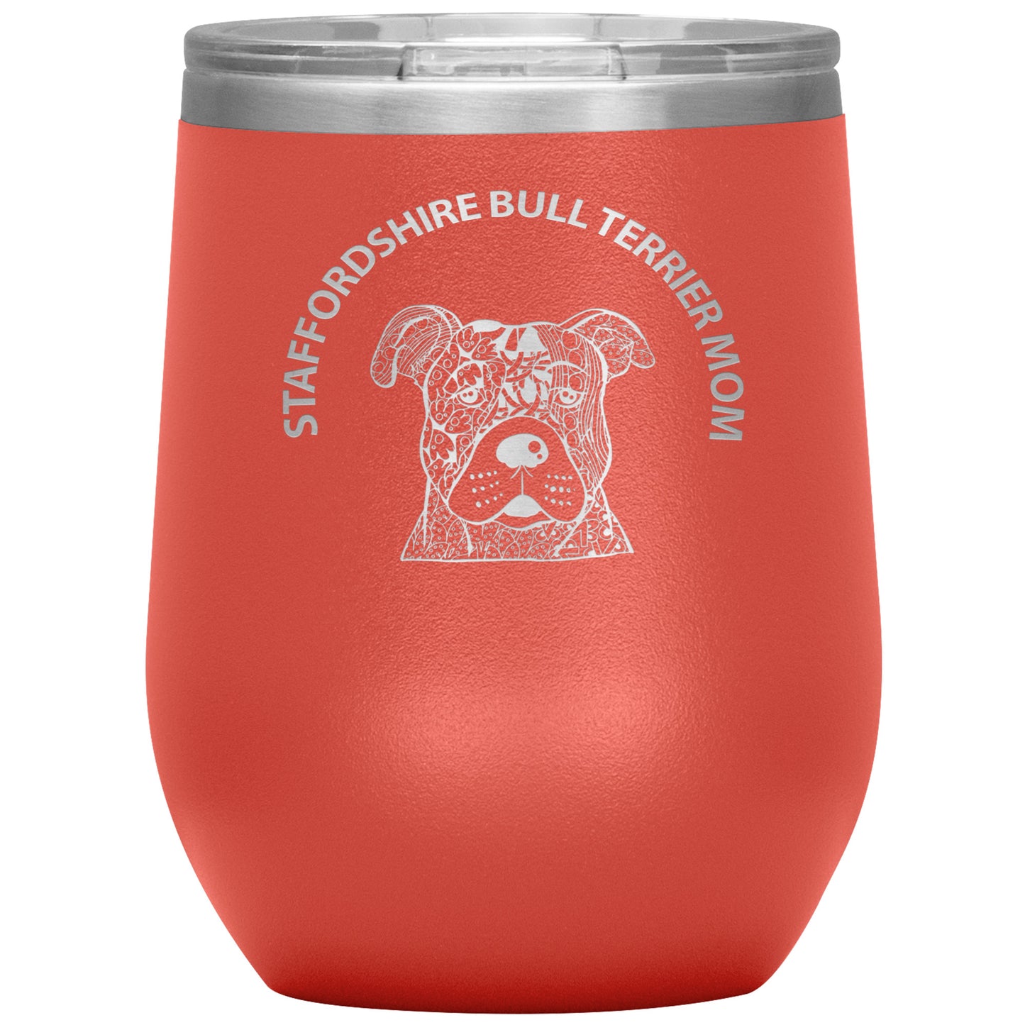 Staffordshire Bull Terrier (Staffie) Mom Design 12oz Insulated Stemless Wine Tumbler - Cindy Sang B&W