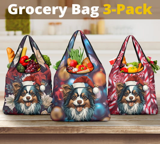 Papillon Design 3 Pack Grocery Bags - 2023 Christmas / Holiday Collection