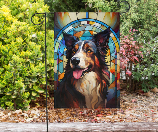 Collie Shepherd Stained Glass Design Garden and House Flags