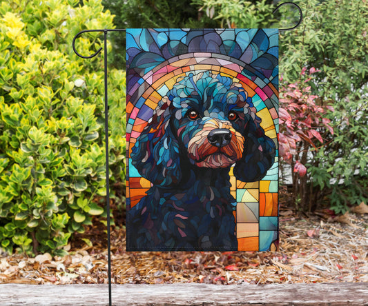 Poodle Stained Glass Design Garden and House Flags